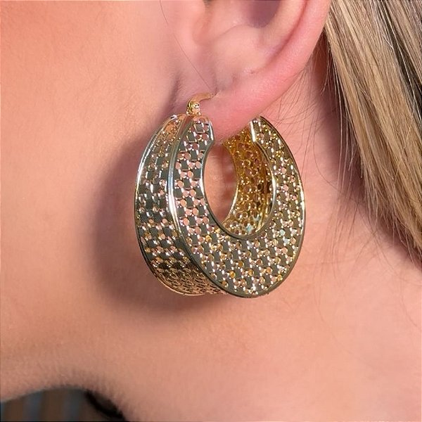 ARGOLA DUBAI EM BANHO DE OURO 18 K