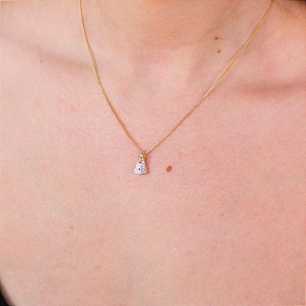 COLAR NOSSA SENHORA CRISTAL EM BANHO DE OURO 18K