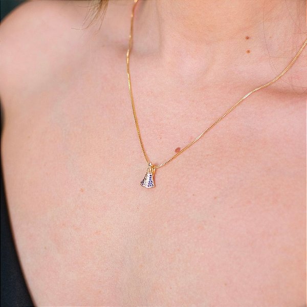 COLAR NOSSA SENHORA AZUL EM BANHO DE OURO 18K