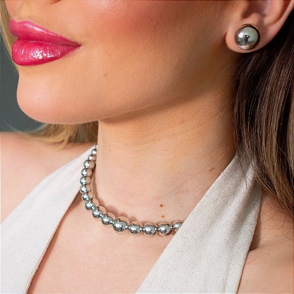 CHOCKER ARO BOLINHA PRATEADA