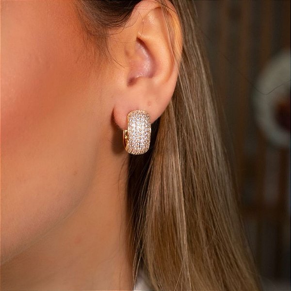 ARGOLA EM CLICK COM MICROZIRCONIA BANHO DE OURO 18K