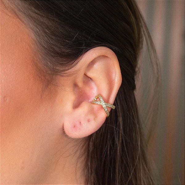 PIERCING FAKE X CRAVEJADO NO BANHO DE OURO 18K