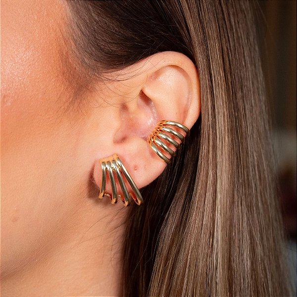 PIERCING FAKE FILETADO LISO EM BANHO DE OURO 18 K