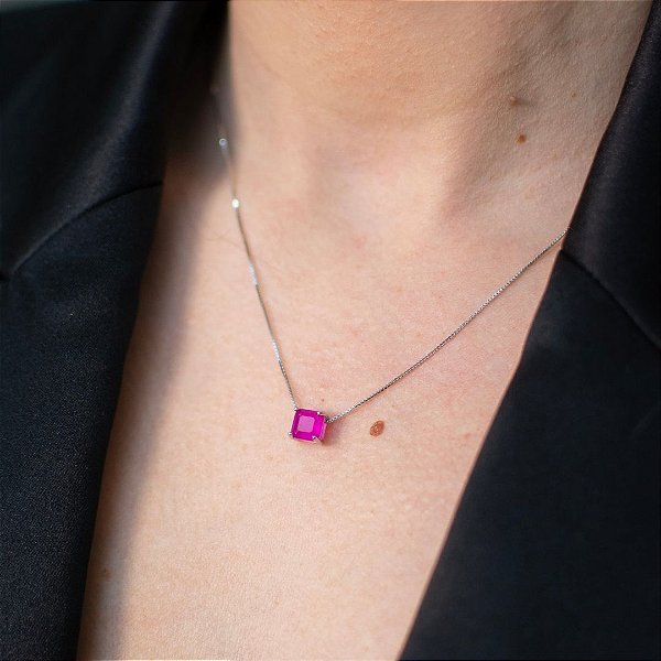 COLAR EM PRATA 925 TURMALINA ROSA