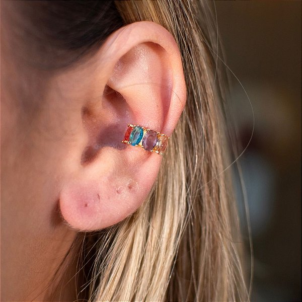 PIERCING FAKE CRISTAIS COLORIDOS EM BANHO DE OURO 18 K
