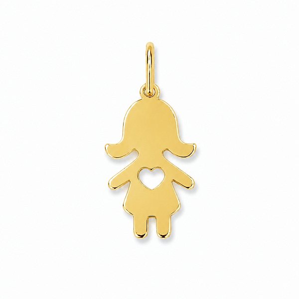 PINGENTE MENINA CORAÇÃO EM BANHO DE OURO 18K