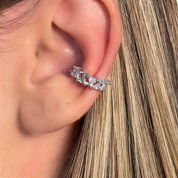 PIERCING FAKE TRIANGULO CRISTAL BANHO DE RÓDIO BRANCO
