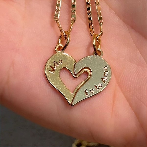 DOIS COLARES MÃE, EU TE AMO EM BANHO DE OURO 18K