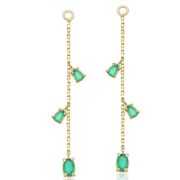 FRANJA DE ACESSÓRIA VERDE JADE EM BANHO DE OURO 18K
