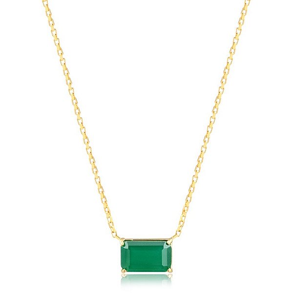 COLAR VERDE JADE EM BANHO DE OURO 18K
