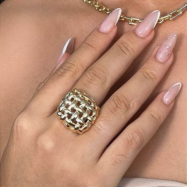 ANEL TRAMA BANHO DE OURO 18K