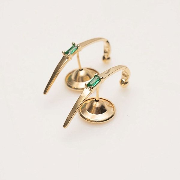 BRINCO EARHOOK COM PEDRA VERDE ESMERALDA