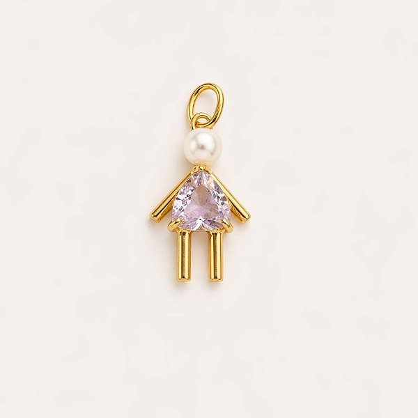 PINGENTE FILHA TURMALINA ROSA EM BANHO DE OURO 18K