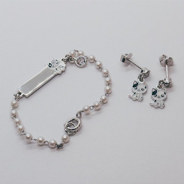 Brinco Gatinho Ródio Branco