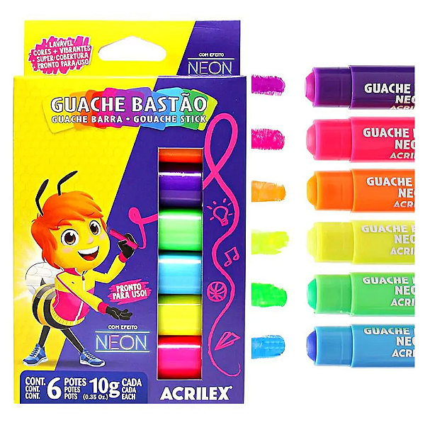 Guache Em Bastão Neon com 6 cores Acrilex