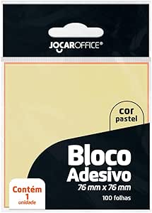 Bloco Adesivo 76x76mm Amarelo Pastel 100 Folhas 1 Unidade Jocar Office