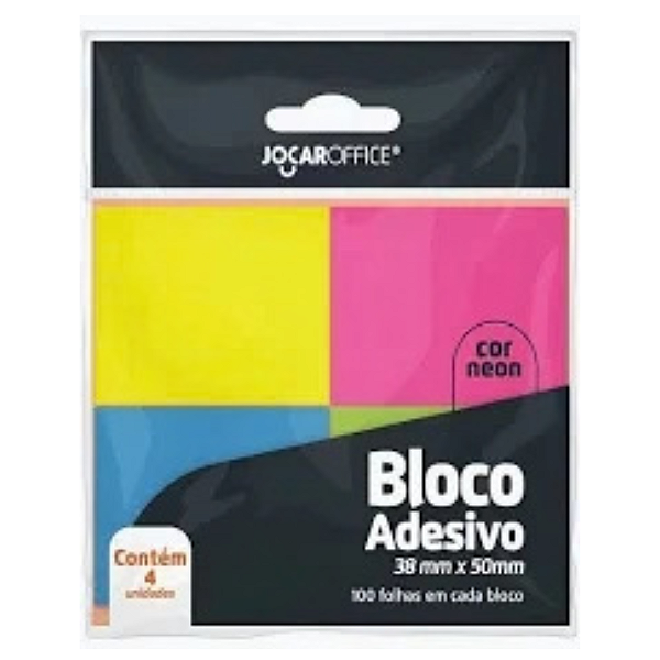 Bloco Adesivo 38x50mm Neon C/ 4 Unidades 100 Folhas Jocar Office