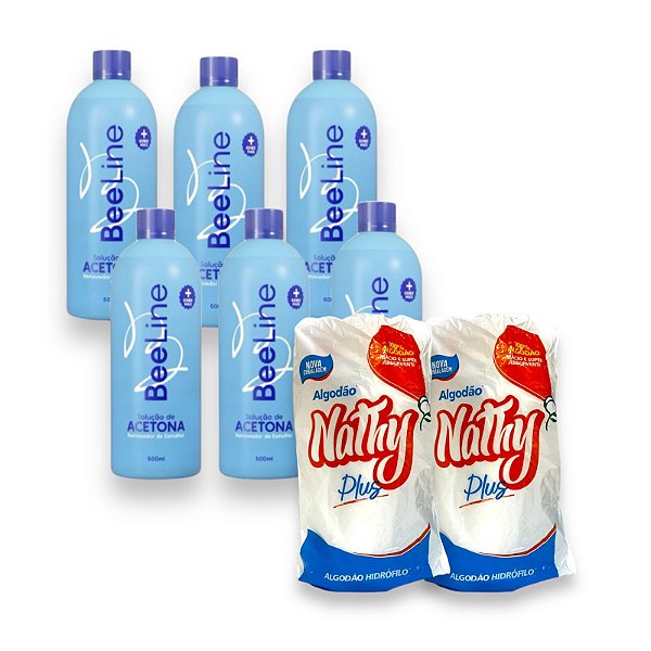 Kit Removedor acetona Bee line 500ml Algodão Nathy Hidrófilo Rolo 250g