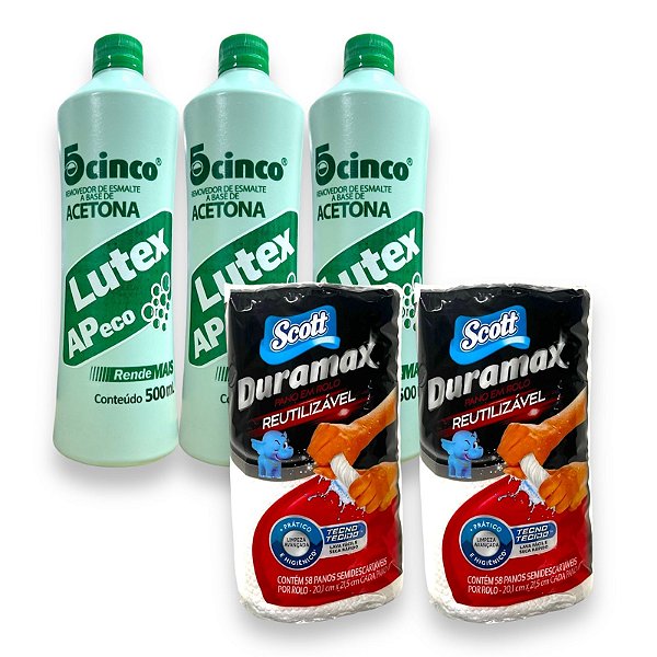 Kit Removedor acetona Lutex 500ml Toalha em Rolo Multiuso Duramax 58 panos