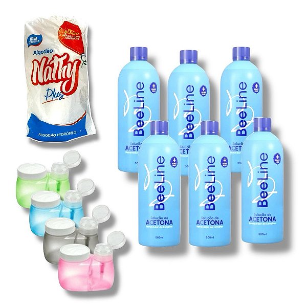 Kit 6 Acetonas Removedores de esmalte Porta Acetona Algodão Bee line