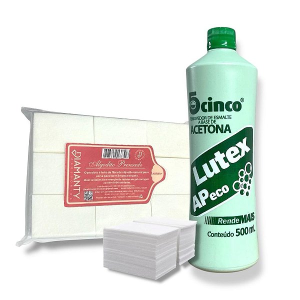 Kit Acetona Lutex Algodão Prensado para Unhas Diamanty 1000 unidades