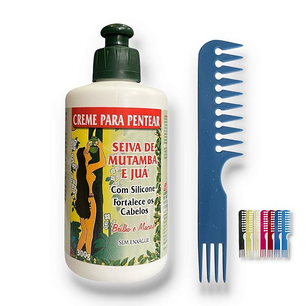 Kit Creme para Pentear 300g com vitamina Seiva de Mutamba e Juá + Pente Jacaré 20x4