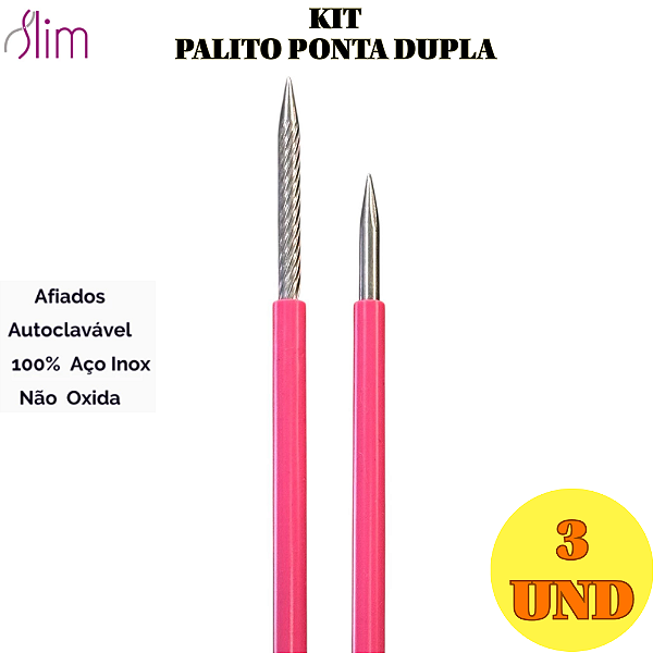 Kit 3 und Palito para cutícula com ponta Dupla emborrachada Açox inox