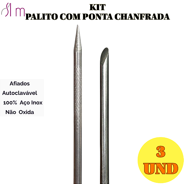 Kit 3 und Palito para cutícula com ponta Chanfrado Açox inox