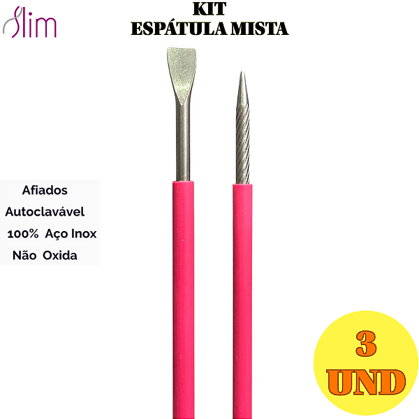 Kit 3 und Espátula Mista emborrachada manicure Açox inox