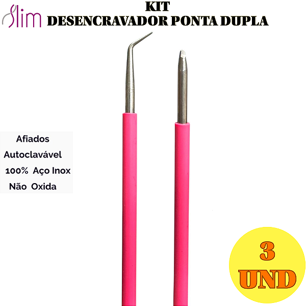 Kit 3 und Desencravador Ponta Dupla emborrachada manicure Açox inox