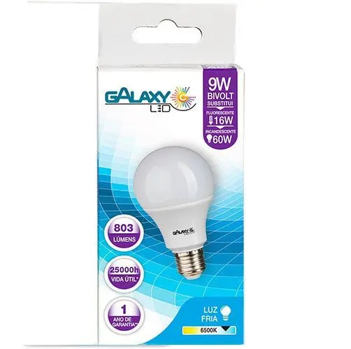 Lâmpada Led Bulbo A60 9W 6500K E27 Bivolt 1008R - Galaxy Led.