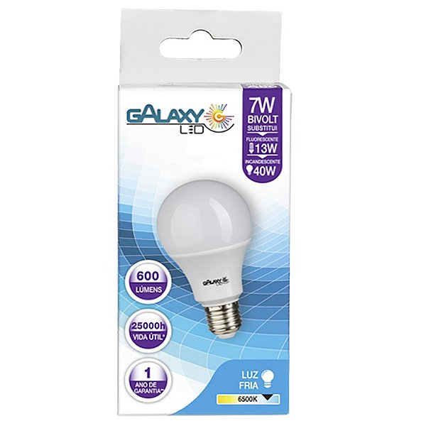 Lâmpada Led Bulbo A55 7W 6500K E27 Bivolt 1006R - Galaxy Led.
