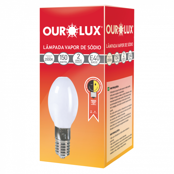 Lâmpada Sódio Ovoide 150W E40 Ourolux.