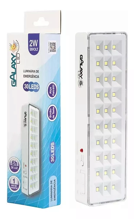 Luminária de emergência 2w 30 leds 6500k bivolt Galaxy Led.