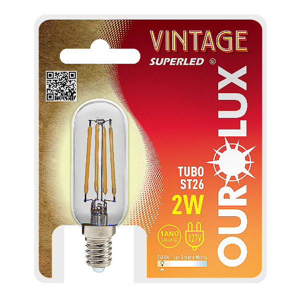 Filamento Superled Tubo ST26 2W 127V 2400K.