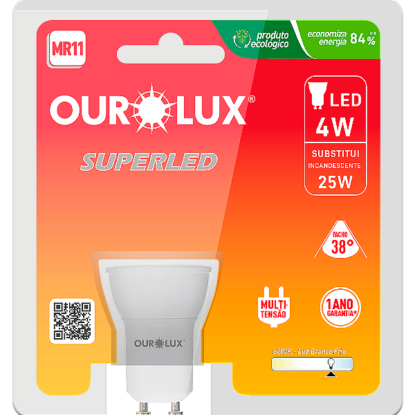 Lâmpada Superled Mini Dicróica MR-11 GU10 4W bivolt 6500K 38°.