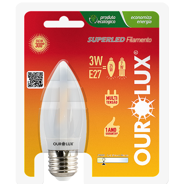 Lâmpada Superled Vela Filamento Fosca E27 3W BIV 2700K G.