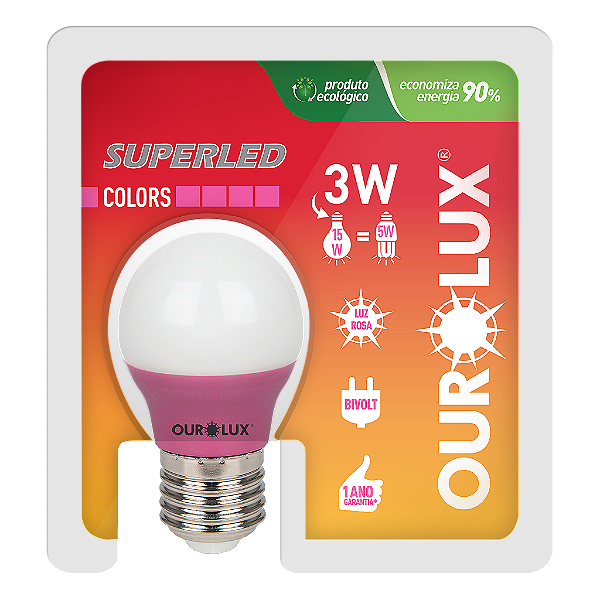 Lâmpada Superled S30 Colors 3W Bivolt Rosa.