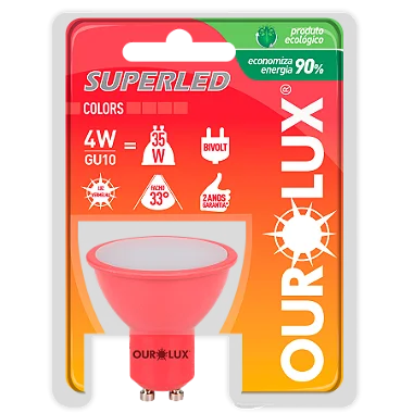 Lâmpada Superled GU10 4W Bivolt 33º Vermelho IP66.