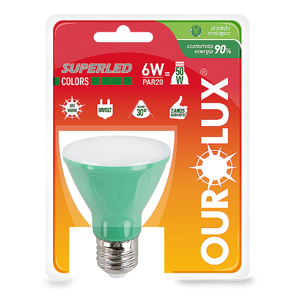 Lâmpada Superled PAR20 6W bivolt 30º Verde IP66.