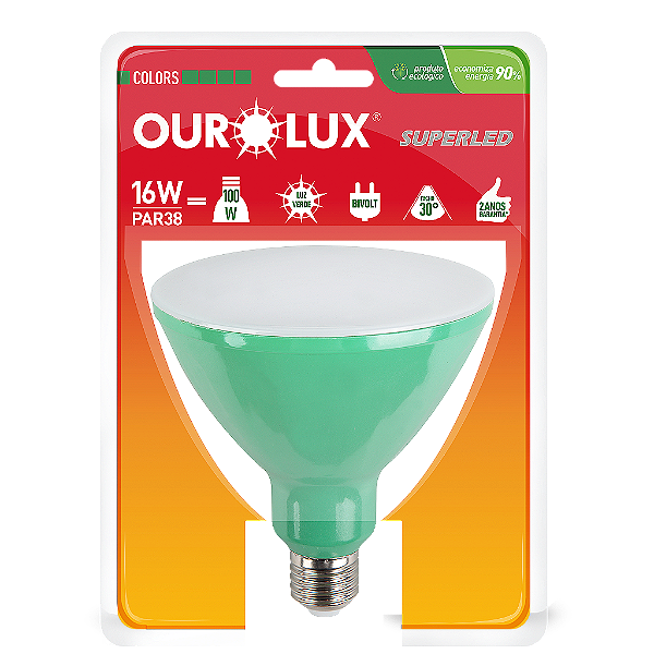 Lâmpada Superled PAR38 16W bivolt 30º Verde IP66.