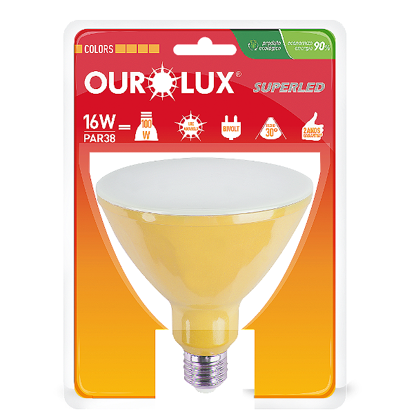 Lâmpada Superled PAR38 16W bivolt 30º Amarelo IP66.