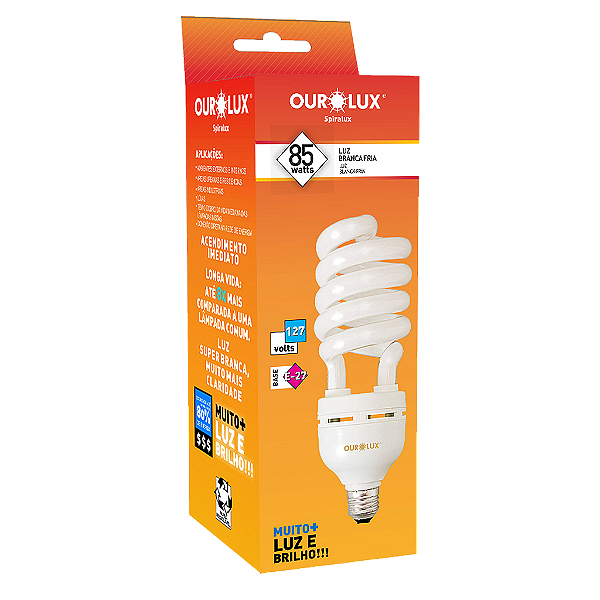 Lâmpada Fluorescente Spiralux 85W 127V 6400K E27.