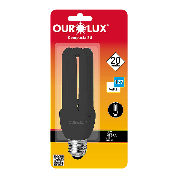 Lâmpada Fluorescente 3U 20W 127V Luz Negra.