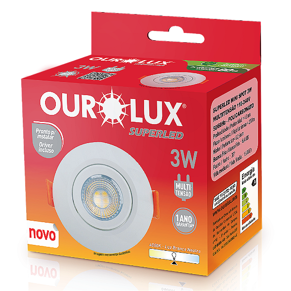 Superled Mini Spot 3W 4000K redondo bivolt.