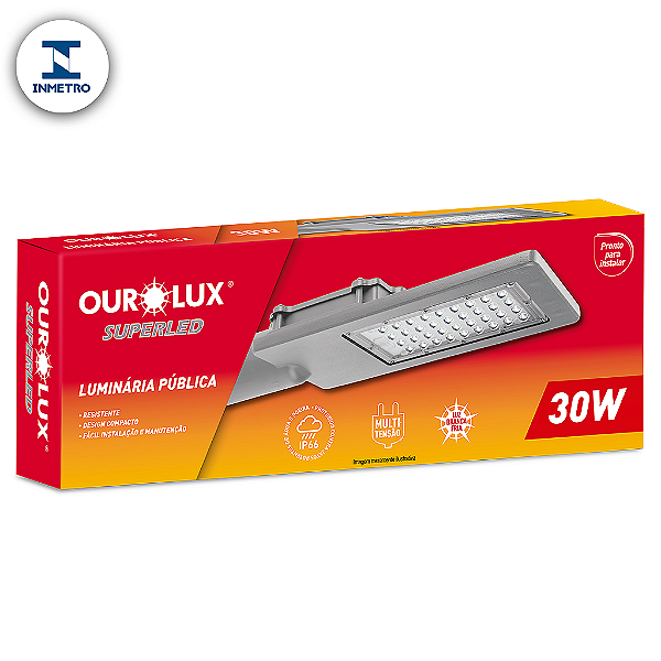 Luminária Pública LED 30W IP66 bivolt 6000K com INMETRO.