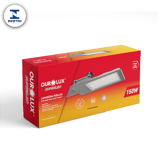 Luminária Pública LED 150W IP66 bivolt 4000K base rele com INMETRO.