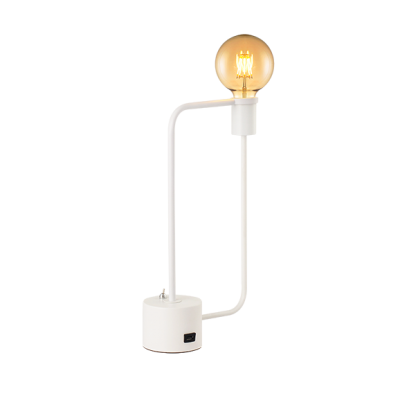 Luminária de mesa Aramis com entrada USB 40X21cm aço branco fosco.