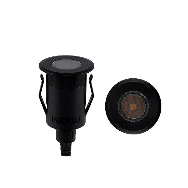 Balizador de Solo Chão LED Way Up Recuado Redondo Com Grade Antiofuscante 24° Externo 3000K 1W Bivolt IP67 Ø4,1x7,3cm Alumínio Preto.