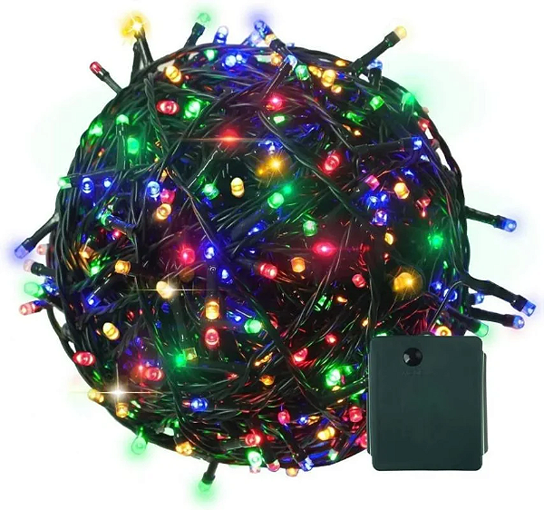 Pisca de Natal 50 Leds colorido 8 Funções 5 Metros fio verde bivolt.